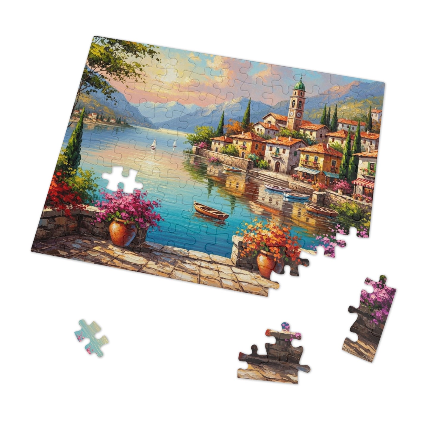 Mediterranean Lakeside Village Jigsaw Puzzle