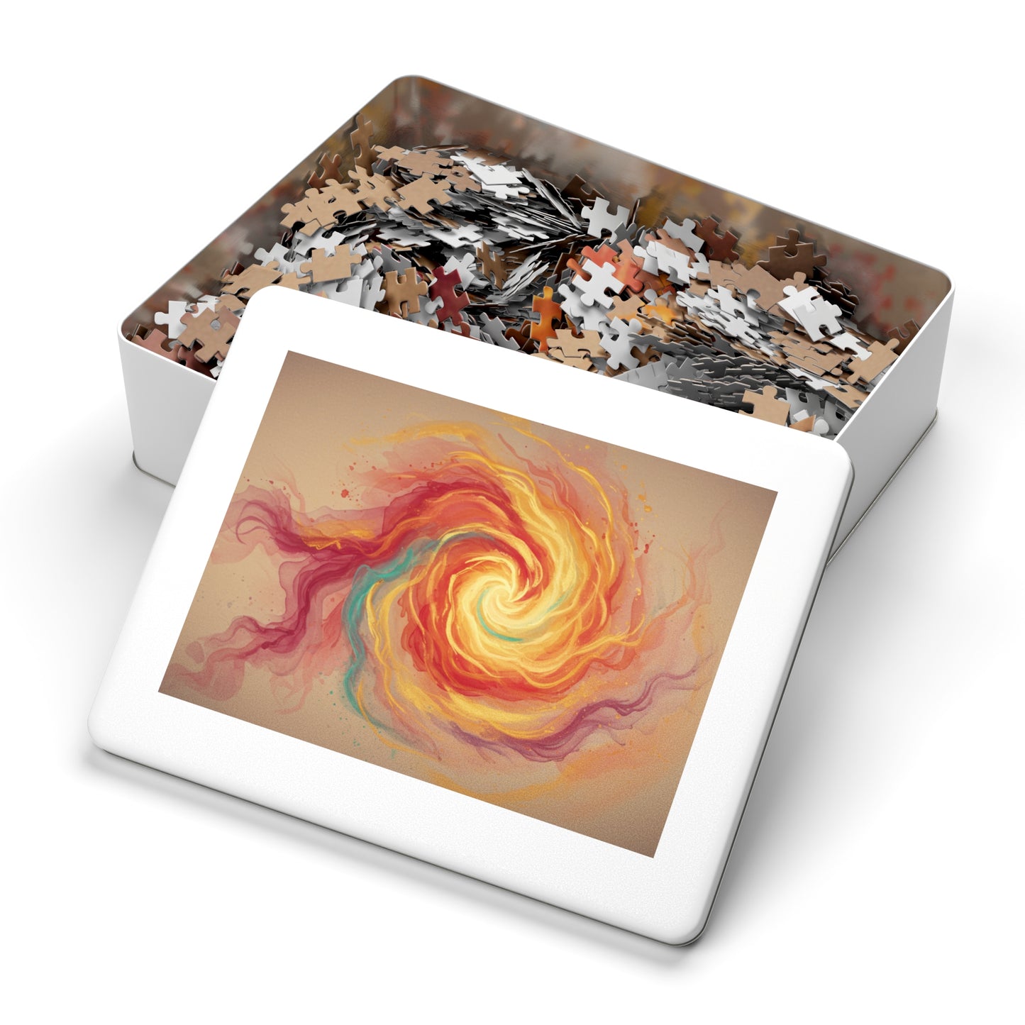 110, 252, 500, 1000, 2000 Colorful Spiral Jigsaw Puzzle, Radiant Fire Spiral, Abstract Energy Wall Art Puzzle, Whirl of Flame, Cosmic Flame Twist, Sunburst Swirl, Golden Energy Flow