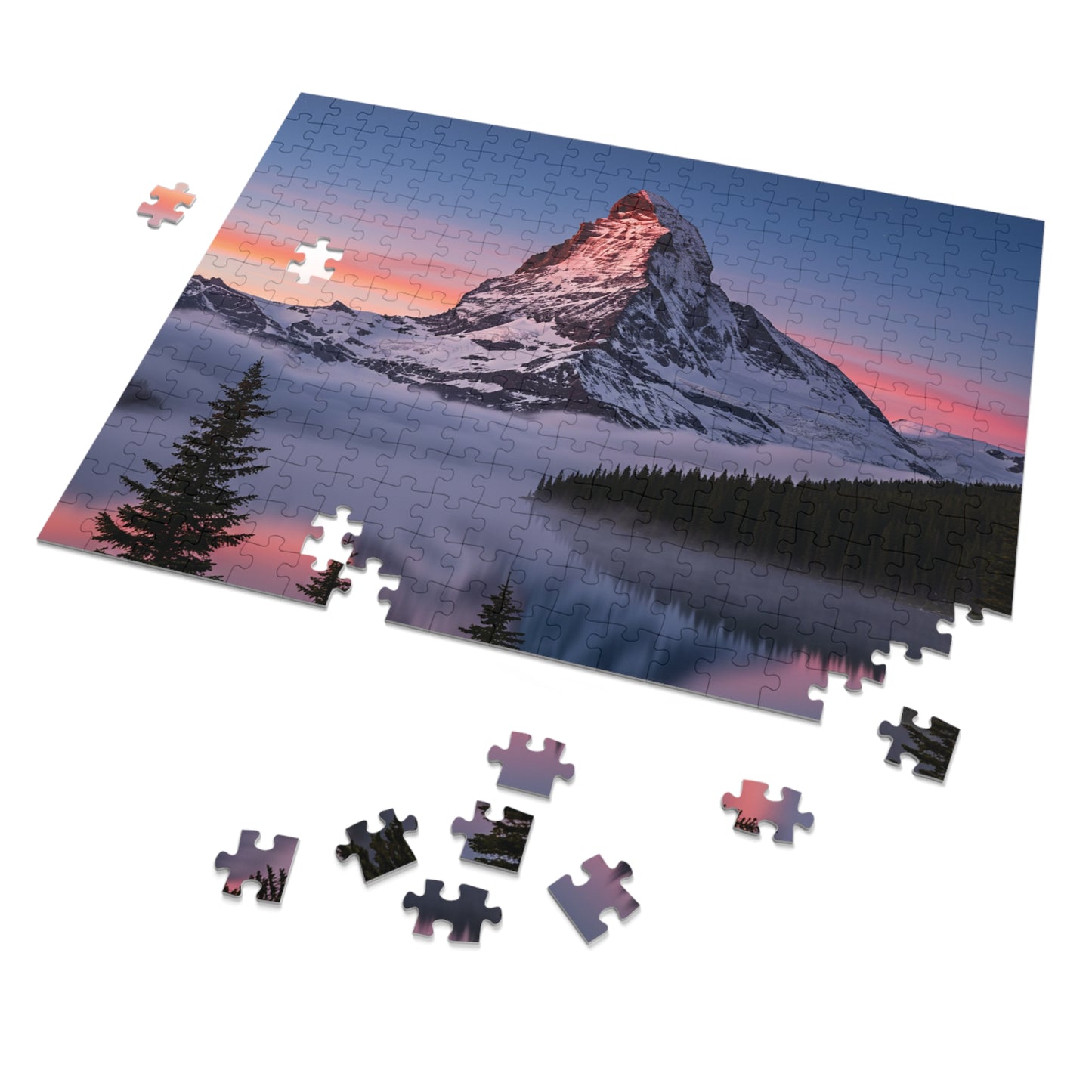110, 252, 500, 1000, 2000, Snowy Mountain Peak Jigsaw Puzzle –  Alpine Majesty & Mirror Lake Sunset Scene, Scenic Nature Puzzle in Gift Tin (252–2000 Pieces)