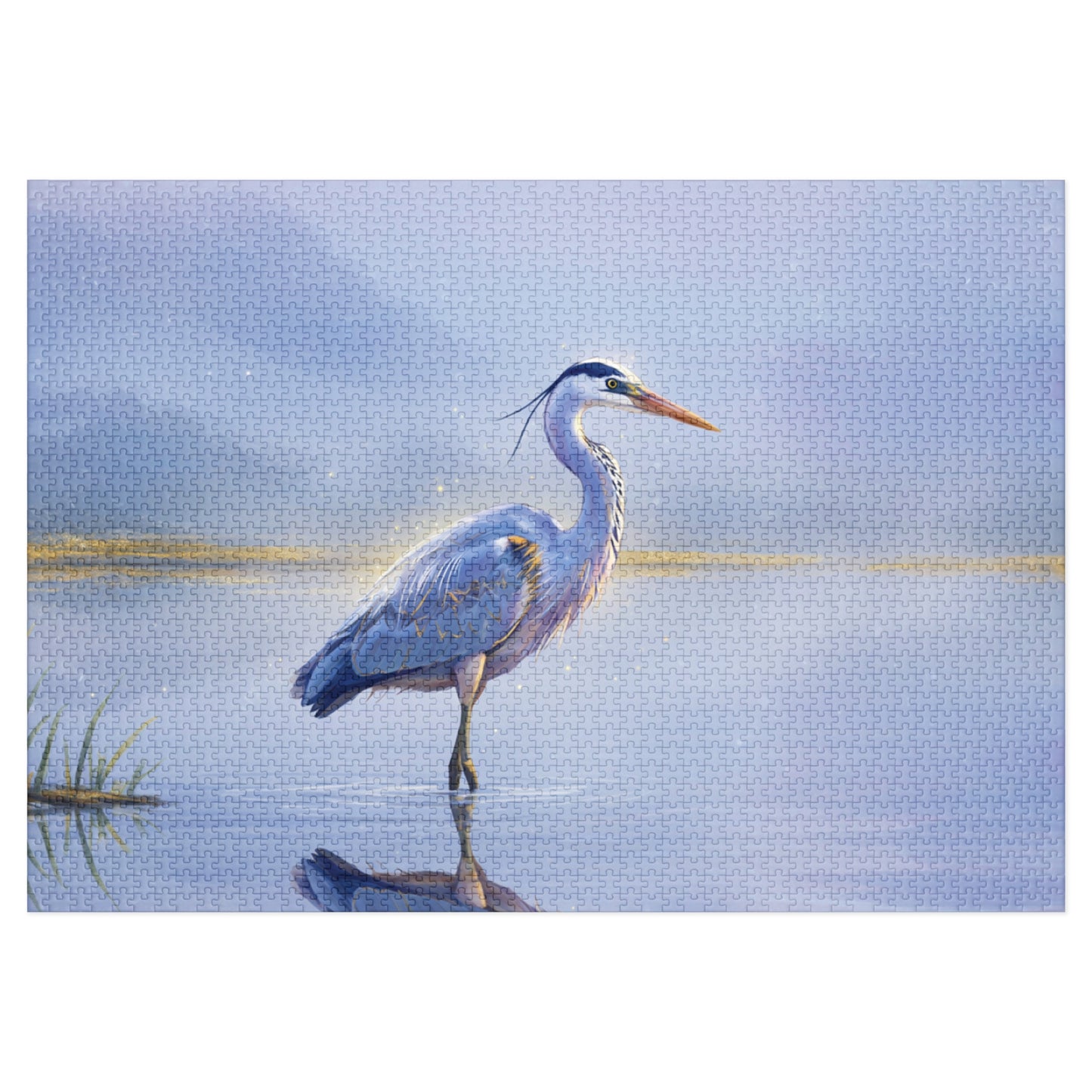110, 252, 500, 1000, 2000 pc Heron Lake Jigsaw Puzzle, Elegant Bird Standing in Tranquil Waters, Peaceful Nature Puzzle, Tranquil Bird Puzzle