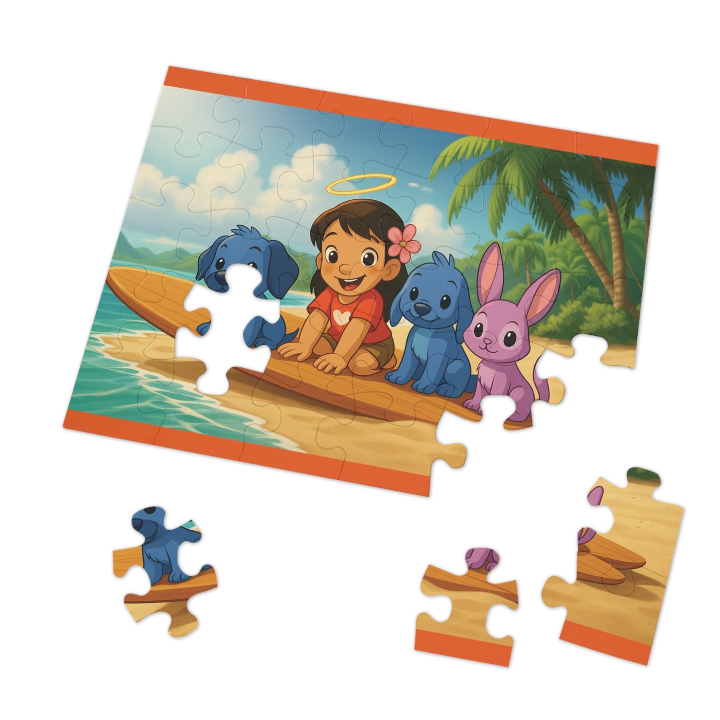 30, 110, 252, 500 Tropical Island Friends Puzzle, Wholesome Surfboard Companions Jigsaw, Adorable Island Adventure Puzzle, Bright Ocean Friends Puzzle