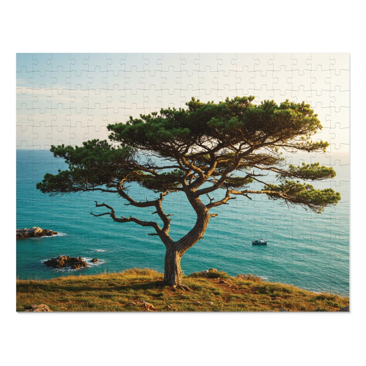 Coastal Tree & Ocean View Jigsaw Puzzle (110, 252, 500, 1000, 2000 pcs) – Serene Cliffside Scene in Gift Tin