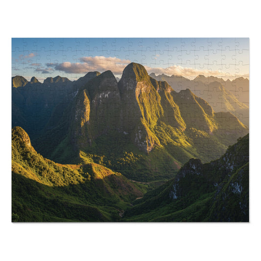 110, 252, 500, 1000, 2000 Jigsaw Puzzle, Sunlit Mountain Valley Jigsaw Puzzle – Lush Green Peaks & Scenic Trail View | Nature Puzzle Gift | Relaxing Landscape Puzzle for Adults & Teens
