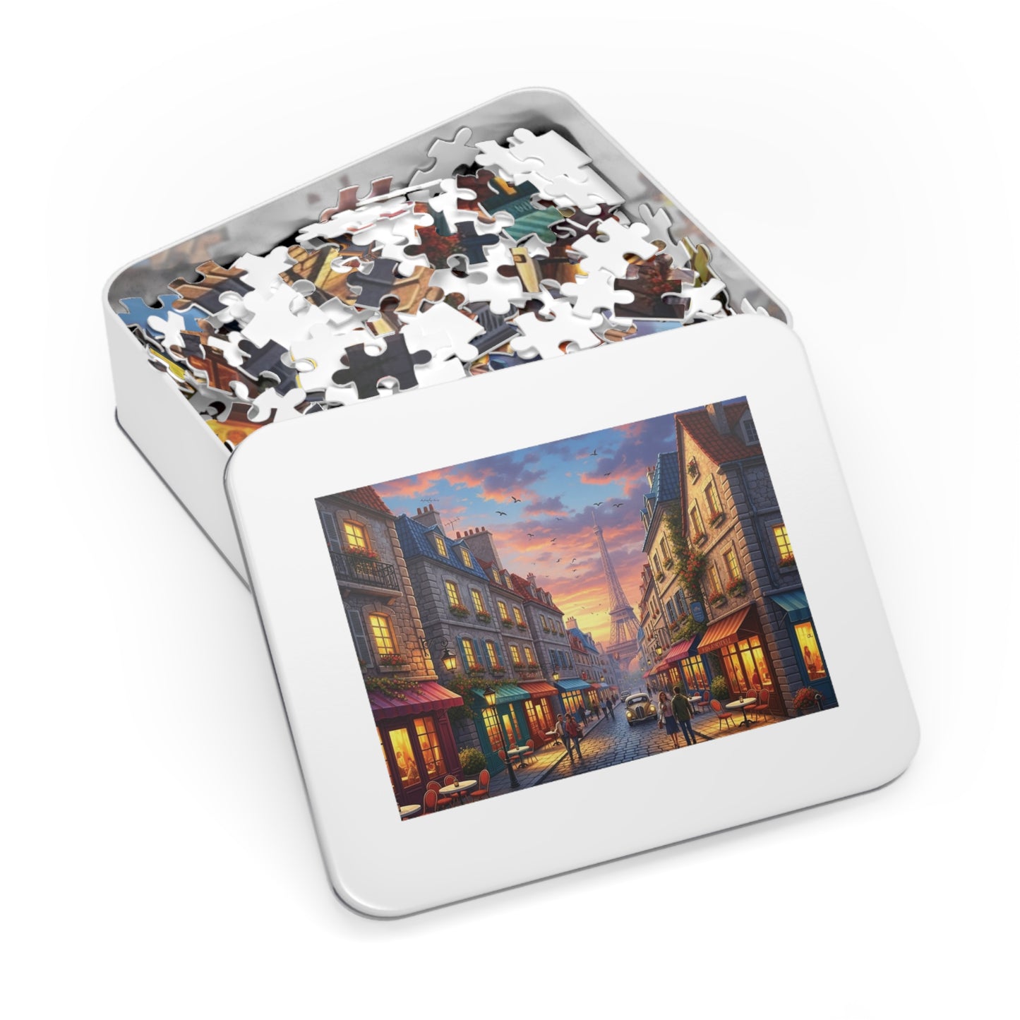 Paris Sunset Café Street Jigsaw Puzzle with Eiffel Tower