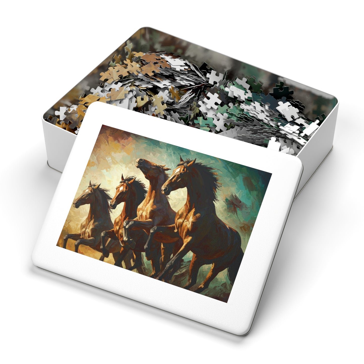 Wild Horses Puzzle – Bold Equestrian Artwork, 252, 500, 1000, 2000 Pieces, Vibrant Painting Style, Galloping Stallions