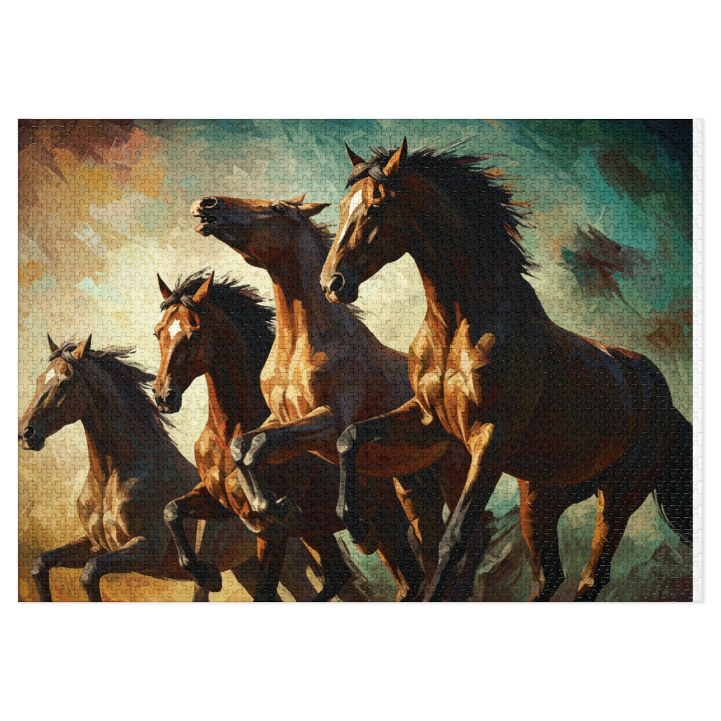Wild Horses Puzzle – Bold Equestrian Artwork, 252, 500, 1000, 2000 Pieces, Vibrant Painting Style, Galloping Stallions