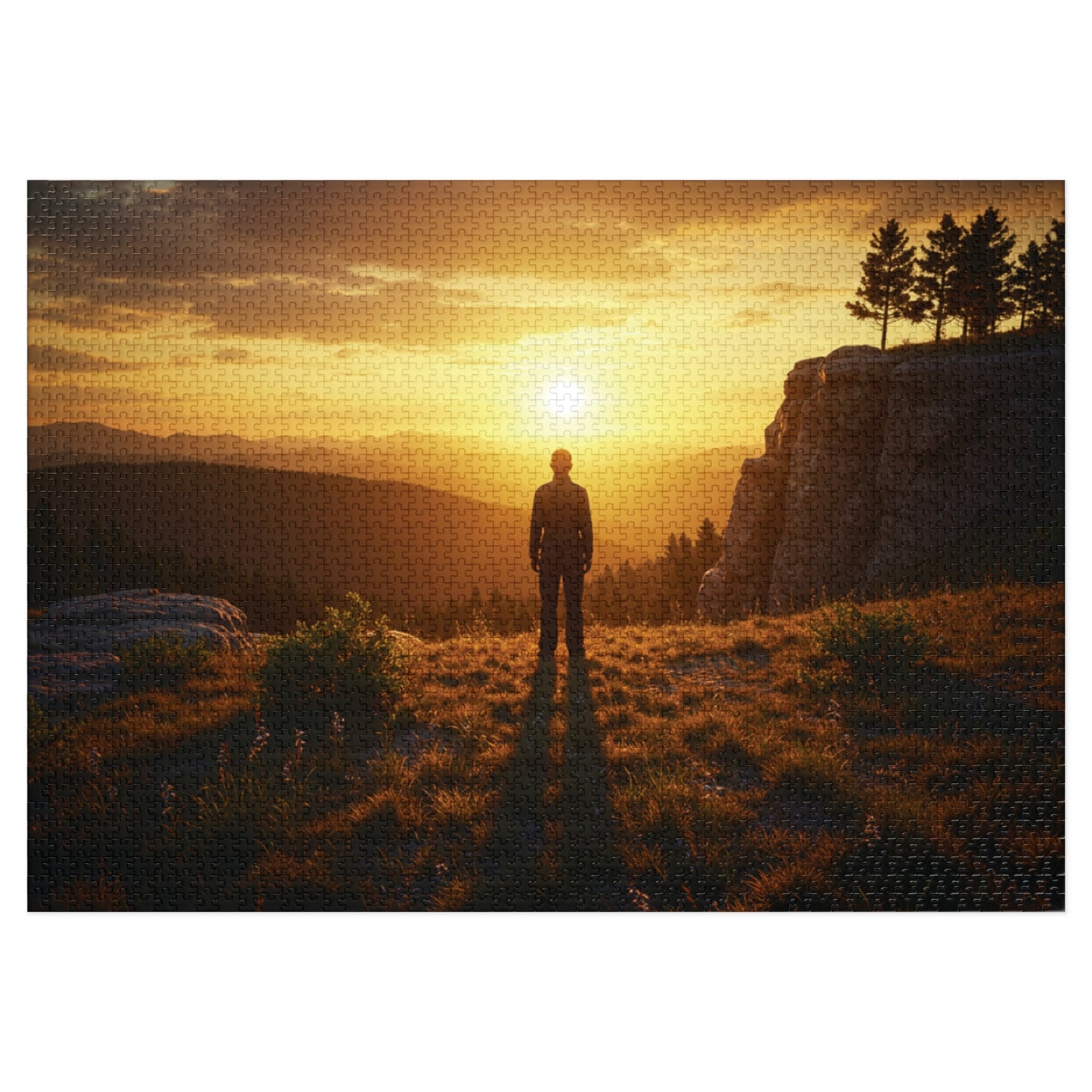 252, 500, 1000, 2000 Jigsaw Puzzle| Golden Hour Reflection | Sunset Overlook | Solitary Figure in Nature | Mountain Ridge Glow Jigsaw Puzzle | Scenic Jigsaw Puzzle with Vintage Tin