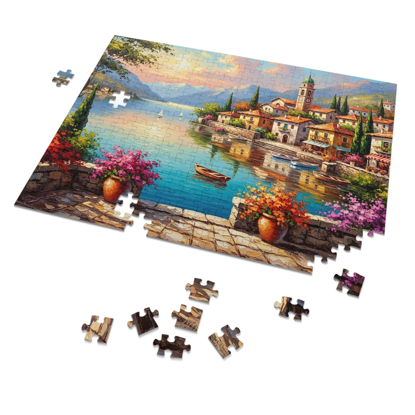 Mediterranean Lakeside Village Jigsaw Puzzle