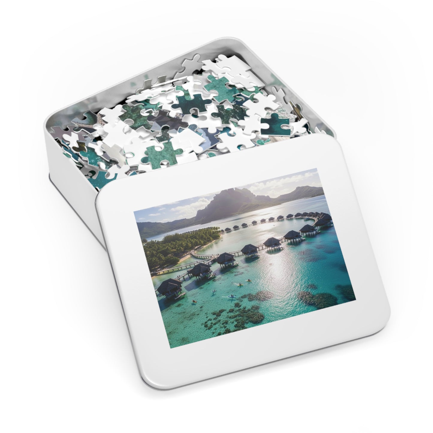 Bora Bora Overwater Bungalows Jigsaw Puzzle 🌴 Crystal Lagoon, Tropical Island Paradise & Luxury Resort View