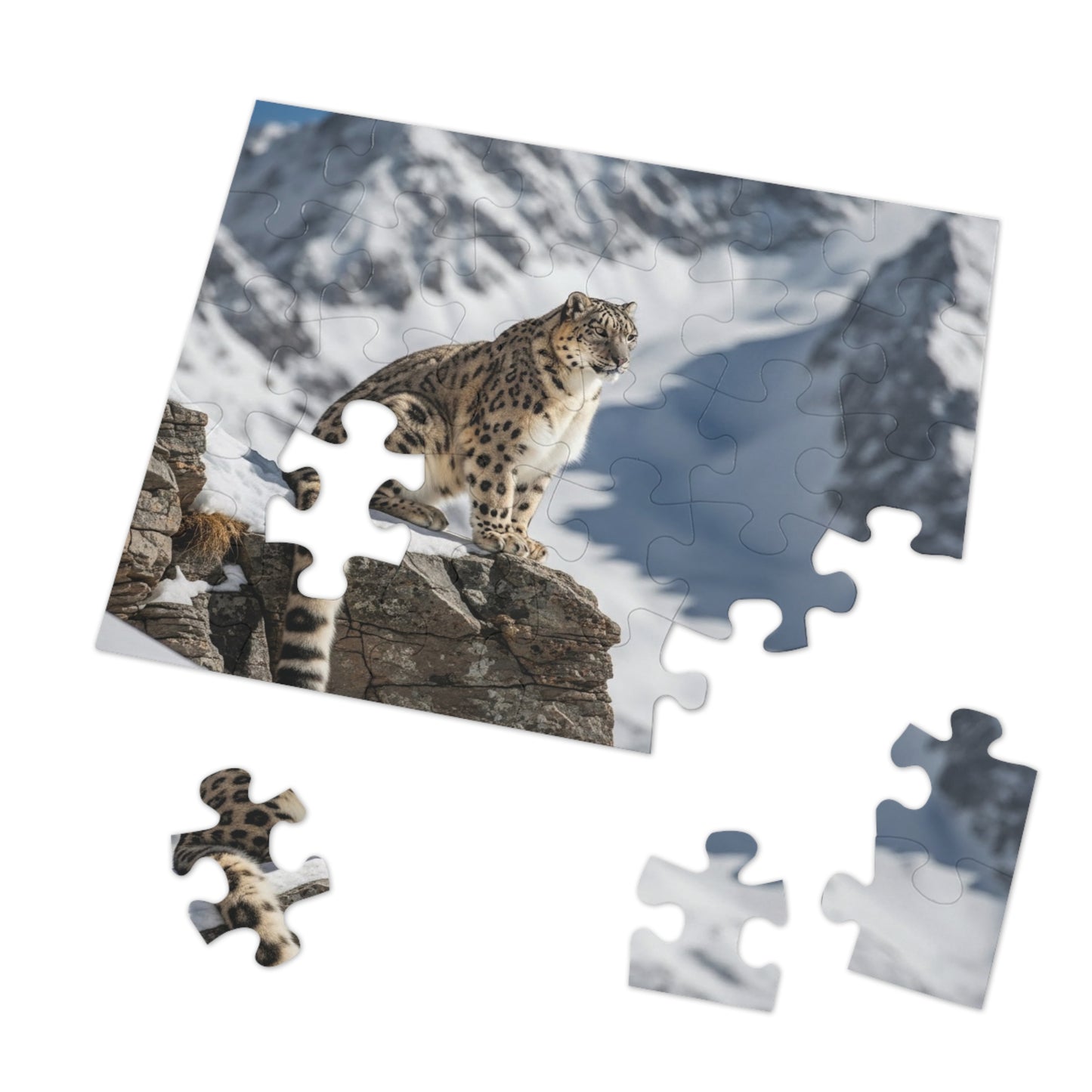Snow Leopard Mountain Jigsaw Puzzle Majestic Alpine Wildlife Nature Art