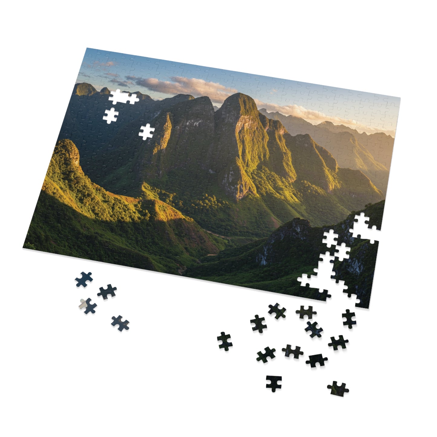 110, 252, 500, 1000, 2000 Jigsaw Puzzle, Sunlit Mountain Valley Jigsaw Puzzle – Lush Green Peaks & Scenic Trail View | Nature Puzzle Gift | Relaxing Landscape Puzzle for Adults & Teens