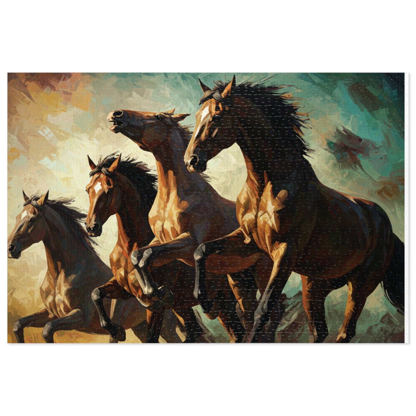 Wild Horses Puzzle – Bold Equestrian Artwork, 252, 500, 1000, 2000 Pieces, Vibrant Painting Style, Galloping Stallions