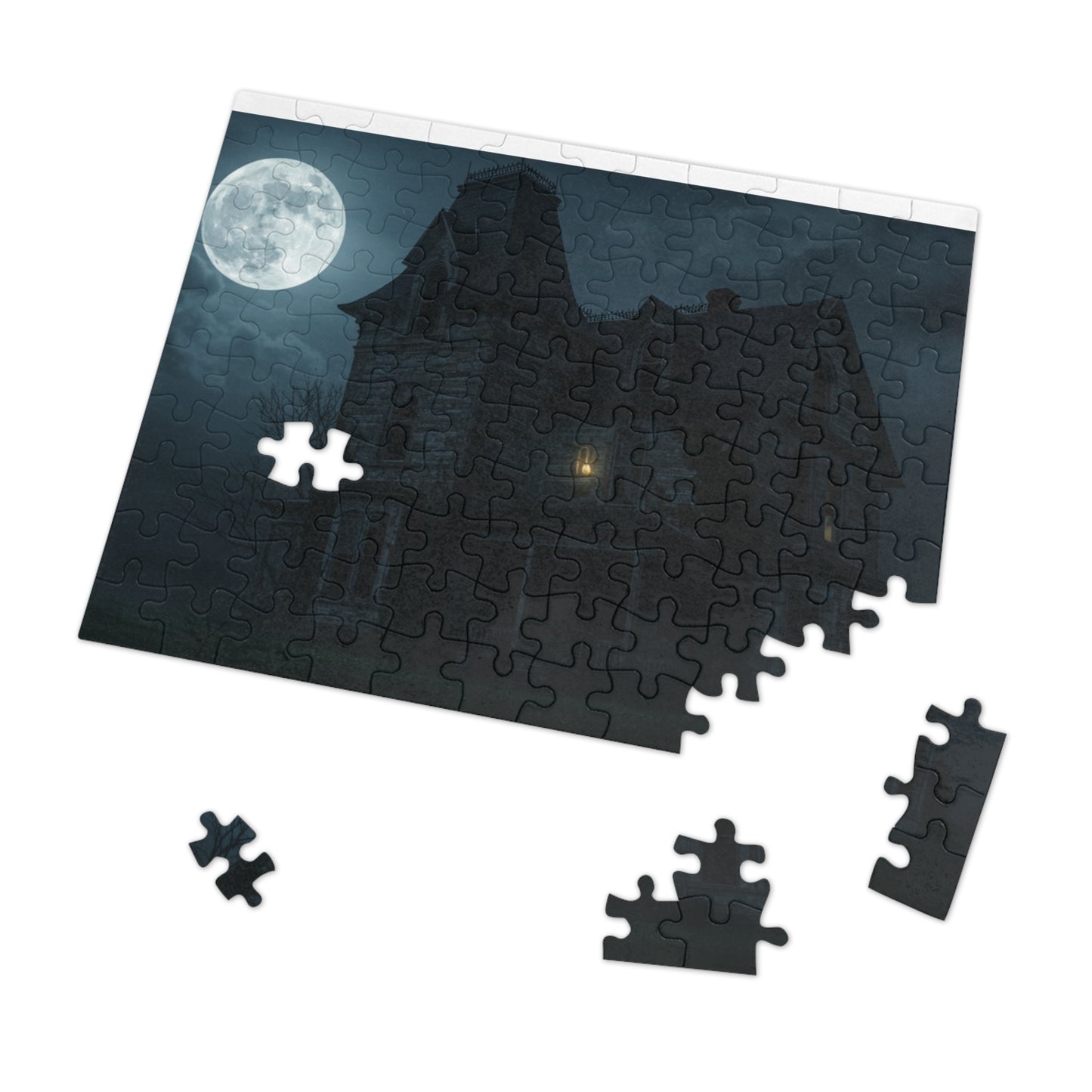110, 252, 500, 2000 Haunted House Jigsaw Puzzle with Tin, Haunted House Under Full Moon – Spooky Puzzle for Halloween Nights, Ghostly Manor Puzzle, Abandoned House in Moonlight, The Forgotten Estate