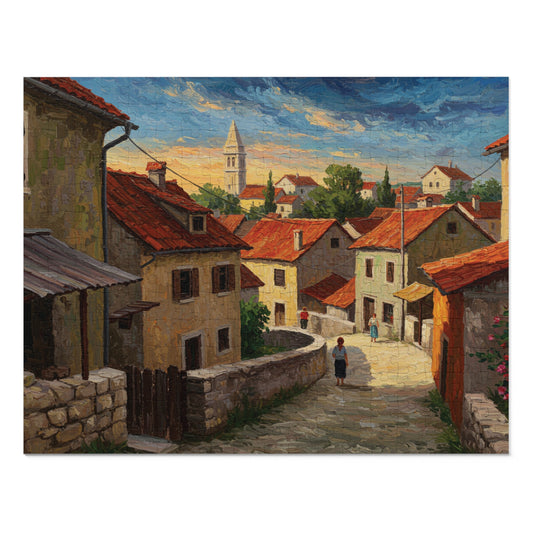 110, 252, 500, 1000, 2000 Mediterranean Village Jigsaw Puzzle Jigsaw Puzzle, Rustic European Village, Old World Architecture and Warm Colors